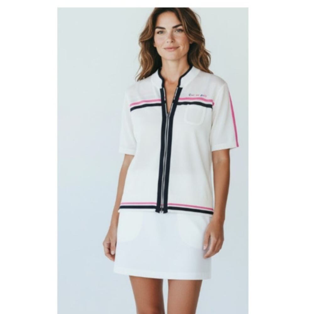 Carven Golf Colorblock White Zip Front Jersey Shirt size Medium